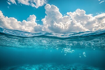 Fototapete - Underwater Scene with Bubbles and Sky View Ocean Water Photography Nature and Serenity : Generative AI