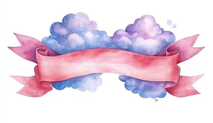 Fototapete - Artistic composition featuring soft watercolor clouds and a decorative ribbon for creativity : Generative AI