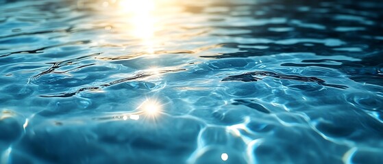 Poster - Crystal Clear Water Surface Reflecting Sunlight Abstract Blue Water Texture Background Sparkling Water : Generative AI