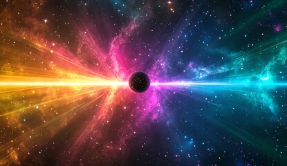Aufkleber - Dynamic swirling cosmic energy with contrasting colors emanating from a dark singularity : Generative AI