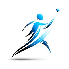 Leinwandbilder - Dynamic Blue Athlete Figure Ready to Serve, Conveying Energy and Motion on a White Background