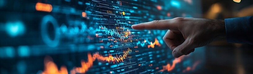 Aufkleber - Finger Pointing at Data on Screen High Tech Interface for Business Analytics and Financial Analysis : Generative AI