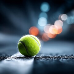 Poster - Neon Dreams: A Tennis Ball's Urban Night, Bathed in Bokeh Glow