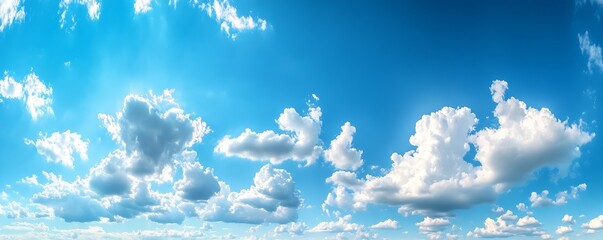 Fototapete - Expansive Blue Sky with Lush White Clouds Offering a Tranquil View : Generative AI