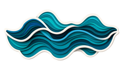 Wall Mural - abstract blue waves in paper cut style, cut out transparent