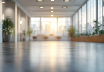 Fototapete - Bright Office Space with Shiny Floor Large Windows and City View Ideal for Modern Workplace Design and Business Themes : Generative AI