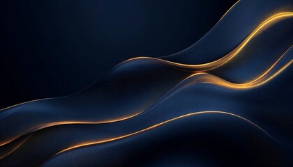Aufkleber - Elegant dark blue background with flowing golden light accents in a smooth wave design : Generative AI