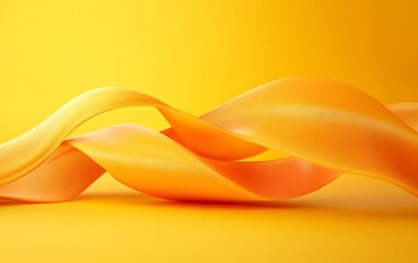 Poster - Golden Ribbon Flow Abstract Yellow Fabric Waves on Bright Background Smooth Silk Drape Textile Art : Generative AI