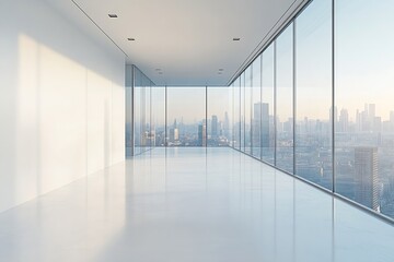 Fototapete - Sunlit Modern Office Space with Panoramic City View and Clean Lines Minimalist Interior Design : Generative AI