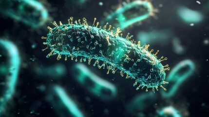 Wall Mural - neon glowing bacteria close-up in microscopic view for scientific and educational design