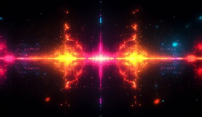 Aufkleber - Electrifying light waves creating an abstract visual symphony on a dark reflective surface : Generative AI
