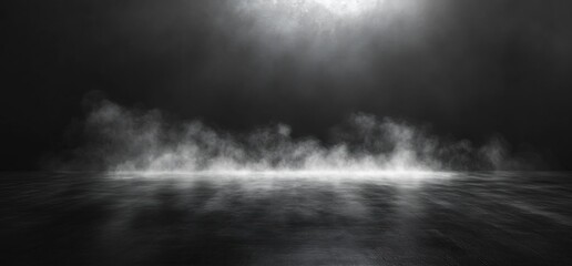 Poster - Dark Moody Background with Fog or Smoke on Concrete Floor for Dramatic Product Presentations and Abstract Designs : Generative AI