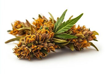 Poster - Artful depiction of cannabis buds revealing intricate textures and rich orange hues capturing the essence of nature : Generative AI