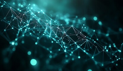 Fototapete - Dynamic and vibrant blue abstract digital landscape with interconnected points and flowing lines representing network technology : Generative AI