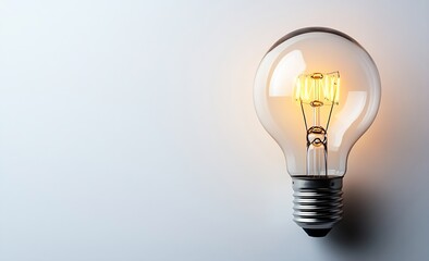 Aufkleber - Glowing Light Bulb with Filament on White Background Symbol of Innovation Creativity and Bright Ideas for Inspiration : Generative AI