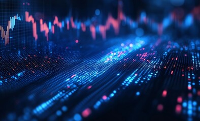 Aufkleber - Futuristic Data Stream Abstract Financial Chart Visualization Stock Market Analysis Digital Information Flow Trading Interface : Generative AI