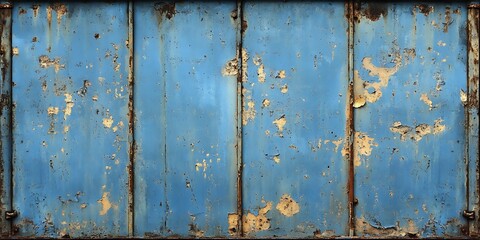 Poster - Chipped and Rusty Blue Metal Surface with Unique Texture and Patterns : Generative AI