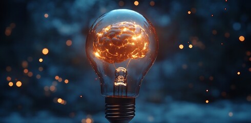 Poster - Brain Idea Lightbulb Creative Spark Innovation Concept with Glowing Brain inside a Glass Bulb : Generative AI