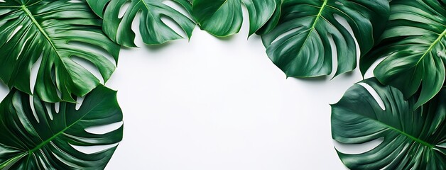 Poster - Vibrant collection of lush green tropical leaves forming a charming natural frame for creative use : Generative AI