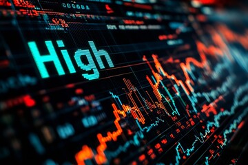 Aufkleber - Stock Market Data Display with Rising Graph and Word High Business Finance Investment Economy Growth Trend : Generative AI