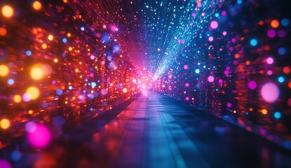 Poster - Fascinating Colorful Pathway of Light with Brilliant Dots Creating an Enchanting Visual Journey : Generative AI