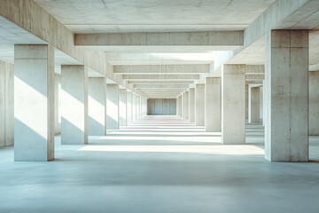 Aufkleber - Empty Concrete Hallway with Columns Modern Architectural Design Featuring Minimalist Structure and Industrial Space : Generative AI