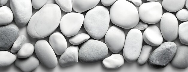 Fototapete - Smooth Gray River Stones Background Panorama Perfect for Zen Spa and Wellness Themes. Serene Still Life Scene. : Generative AI