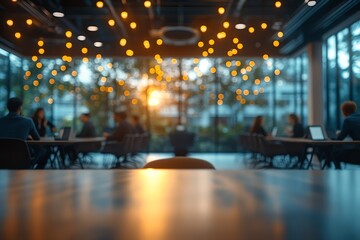Fototapete - Blurred Office Space with People Working Soft Bokeh Lights and Modern Interior Design for Business and Technology Concepts : Generative AI