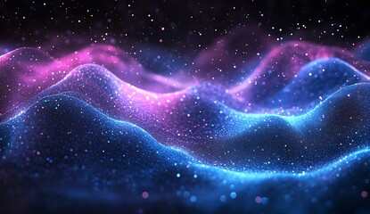 Leinwandbilder - Stunning abstract waves of colored light in a beautiful cosmic space with sparkling particles : Generative AI