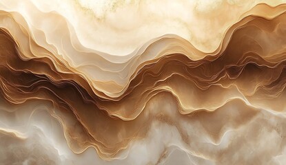 Leinwandbilder - Stunning abstract wave background in warm tones of cream and brown with flowing layered design : Generative AI