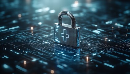 Leinwandbilder - Glowing Digital Padlock Icons in HighTech Environment Highlighting Security and Protection : Generative AI