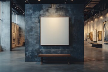 Poster - Sleek Modern Art Gallery Empty Frame on Textured Wall with Contemporary Paintings and Industrial Design : Generative AI