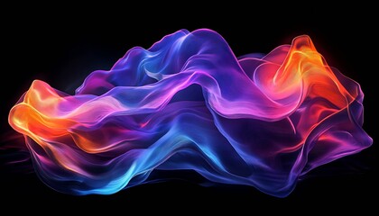 Poster - Wavy colorful flow of translucent fabric in shades of pink orange and blue creating an ethereal appearance : Generative AI