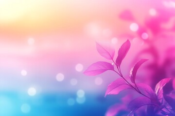 Leinwandbilder - Soft Pastel Abstract Background with Pink and Blue Hues Delicate Plant and Dreamy Bokeh Lights Romantic Vibe : Generative AI