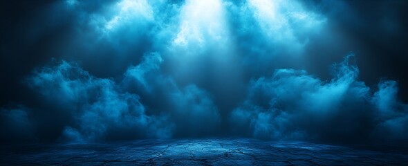Aufkleber - Dramatic Stage Lighting with Misty Clouds and Textured Floor Abstract Background Perfect for Concerts Theater and Creative Displays : Generative AI