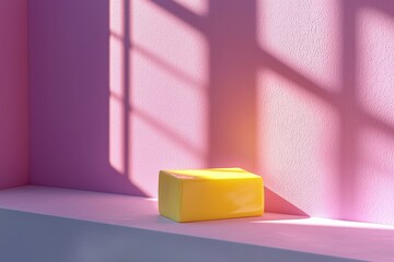 Wall Mural - bright yellow object in a sunlit corner with soft shadows