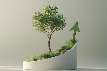 Poster - Growing Tree with Arrow Symbolizing Growth Success and Financial Development Investment Concept with Green Plant : Generative AI