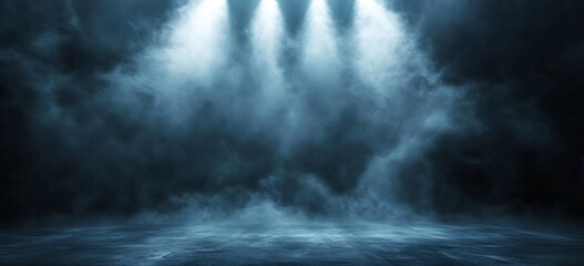Poster - Dramatic Stage Lighting with Smoke Effects Spotlight on Empty Dark Concrete Floor : Generative AI