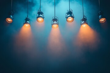 Aufkleber - Dramatic Stage Lighting with Spotlights and Smoke Perfect for Concerts Theatrical Productions and Event Backdrops : Generative AI
