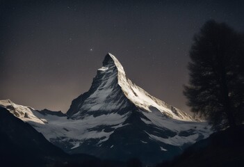 Wall Mural - starry spire switzerland europe matterhorn famous under sky astronomy astrophotography mountain rock