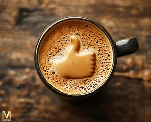 Aufkleber - Creative Coffee Art Latte with Thumbs Up Foam Design Perfect for Social Media Positive Vibes and Coffee Lovers : Generative AI