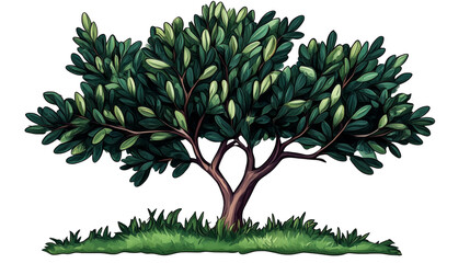 Olive tree with green leaves, illustration, isolated , cut out transparent