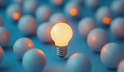 Poster - One Light Bulb Shining Among Dull Spheres Idea Generation and Creative Thinking Concept Innovation and Inspiration New Business Approach : Generative AI