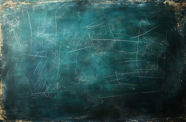 Poster - Grunge Texture of Dark Green Chalkboard Abstract Background Scratched Surface Vintage Style Chalk Marks Aged and Worn : Generative AI