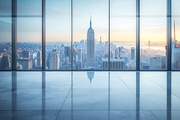 Poster - New York City Skyline View from High Rise Office Building Modern Architecture and Urban Landscape at Sunset : Generative AI