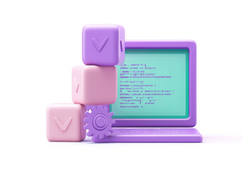 3D coding language with gear mechanism and UX-UI interface design