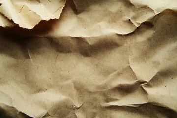 Aufkleber - Closeup of Crumpled Brown Paper Texture Vintage Recycled Background Abstract Wrinkled Surface Detailed Macro Shot : Generative AI