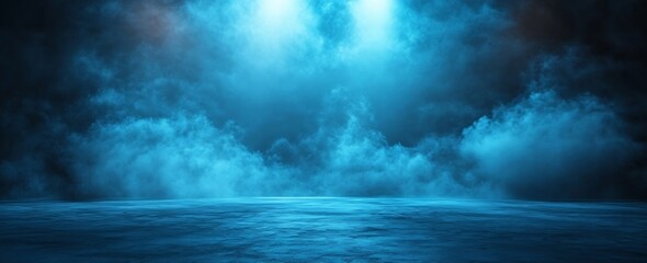 Aufkleber - Atmospheric Blue Smoke on Dark Background Creating a Mysterious and Ethereal Effect Ideal for Stage Design : Generative AI