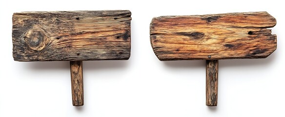Poster - Rustic Wooden Signposts Isolated on White Background Vintage Road Sign Advertising Billboard Weathered Wood Texture Information Display : Generative AI