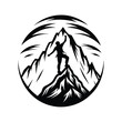 © Shipon - Monochrome Silhouette Reaching Climber atop Mountain, Circular Design Element, Peak Success